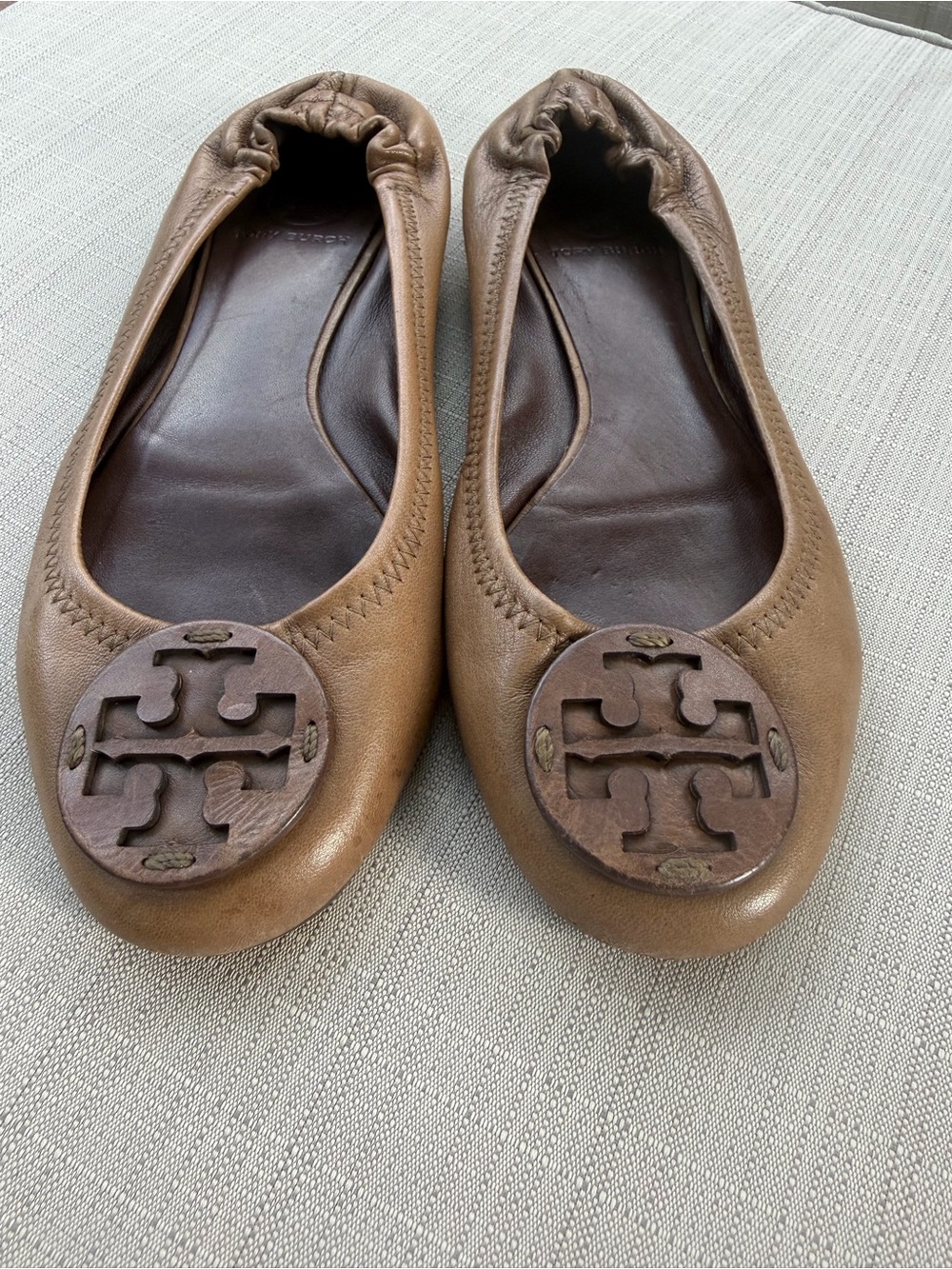 Tory Burch Brown Leather Logo Ballet Flats